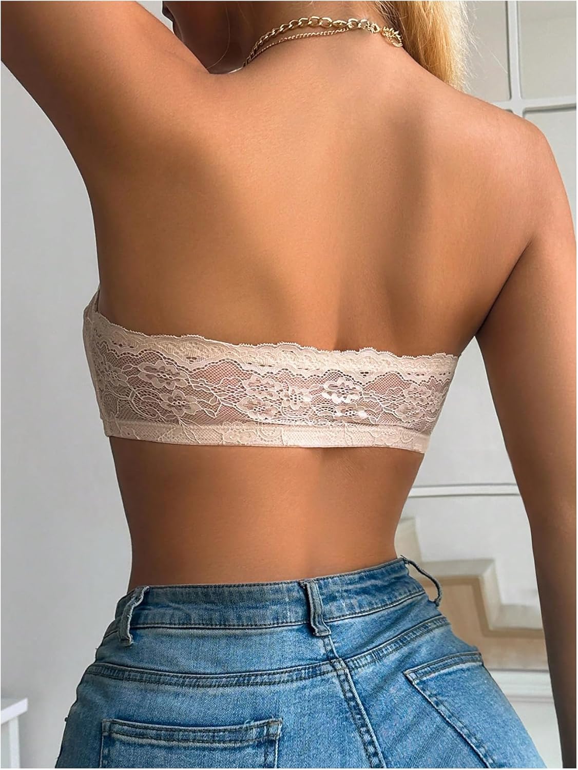 MakeMeChic Women's Floral Lace Bralette Strapless Bras Lingerie Front Closure Wireless Bra Underwear Tube Top - Image 3