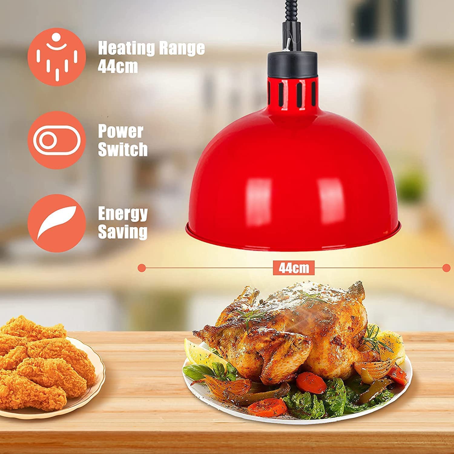 Lámpara de Calor para Alimentos de Uso Comercial, lámpara de Calor Colgante para Buffet, Equipo de calefacción de Cocina Profesional, 60-180 cm, retráctil, de pie, para Uso Comercial y domés