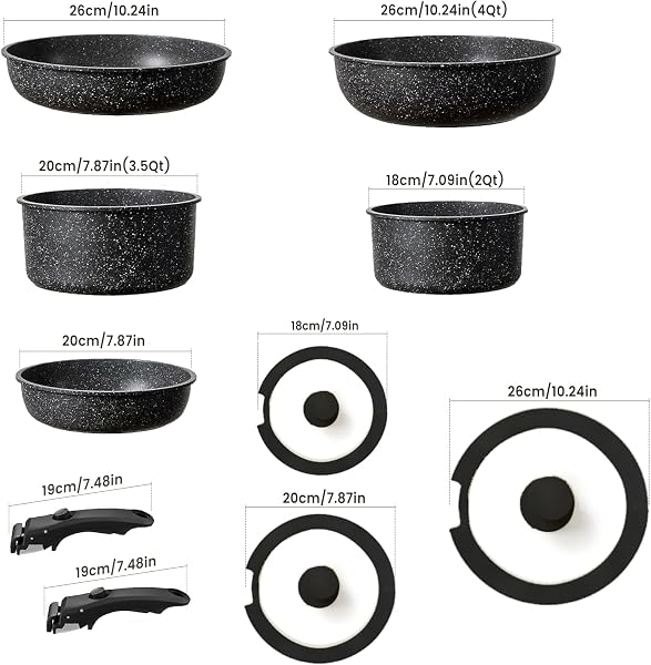 UMETRE Pots and Pans Set, Nonstick Detachable Handle Cookware Set, Induction Kitchen Cookware Set with Removable Handle,