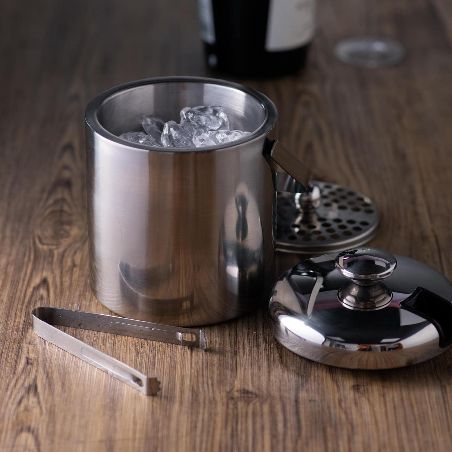 bar@drinkstuff Double Wall Ice Bucket with Tongs Insulated Stainless Steel 1.5L