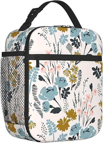 Miniatura 5 de Bolsa de almuerzo con patrón floral, doble aislamiento, a prueba de fugas, bolsa de mano, organizador de almuerzo para trabajo, picnic, viajes,