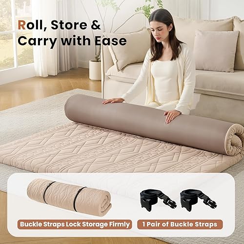 Miniatura 3 de Colchón japonés de futón, funda lavable 100% algodón, tapete de tatami enrollable de 2.5 pulgadas de grosor, colchón portátil y plegable para