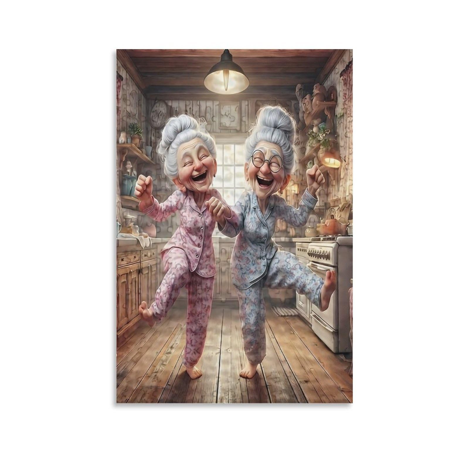 DHBANEIOK Elderly Women Dancing Poster Artwork Canvas Prints Picture Modern Canvas Wall Art Picture Wall Hanging for Home Decorations 20x30inch(50x75cm)