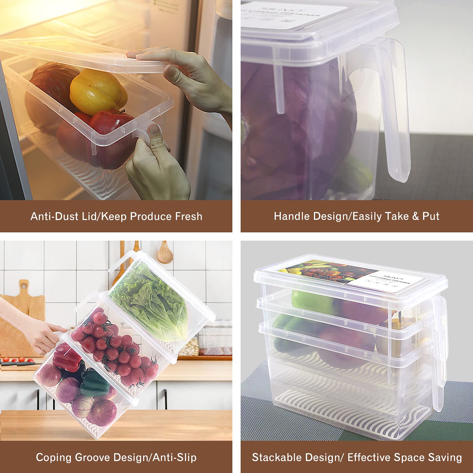 Produce Saver Refrigerator Organizer Bins for Fridge 4.5L x 3 SILIVO