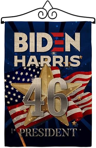Juego de banderas de jardín de arpillera con bandera de Biden Harris 46 para colgar en la pared, diseño patriótico, para el presidente demócrata
