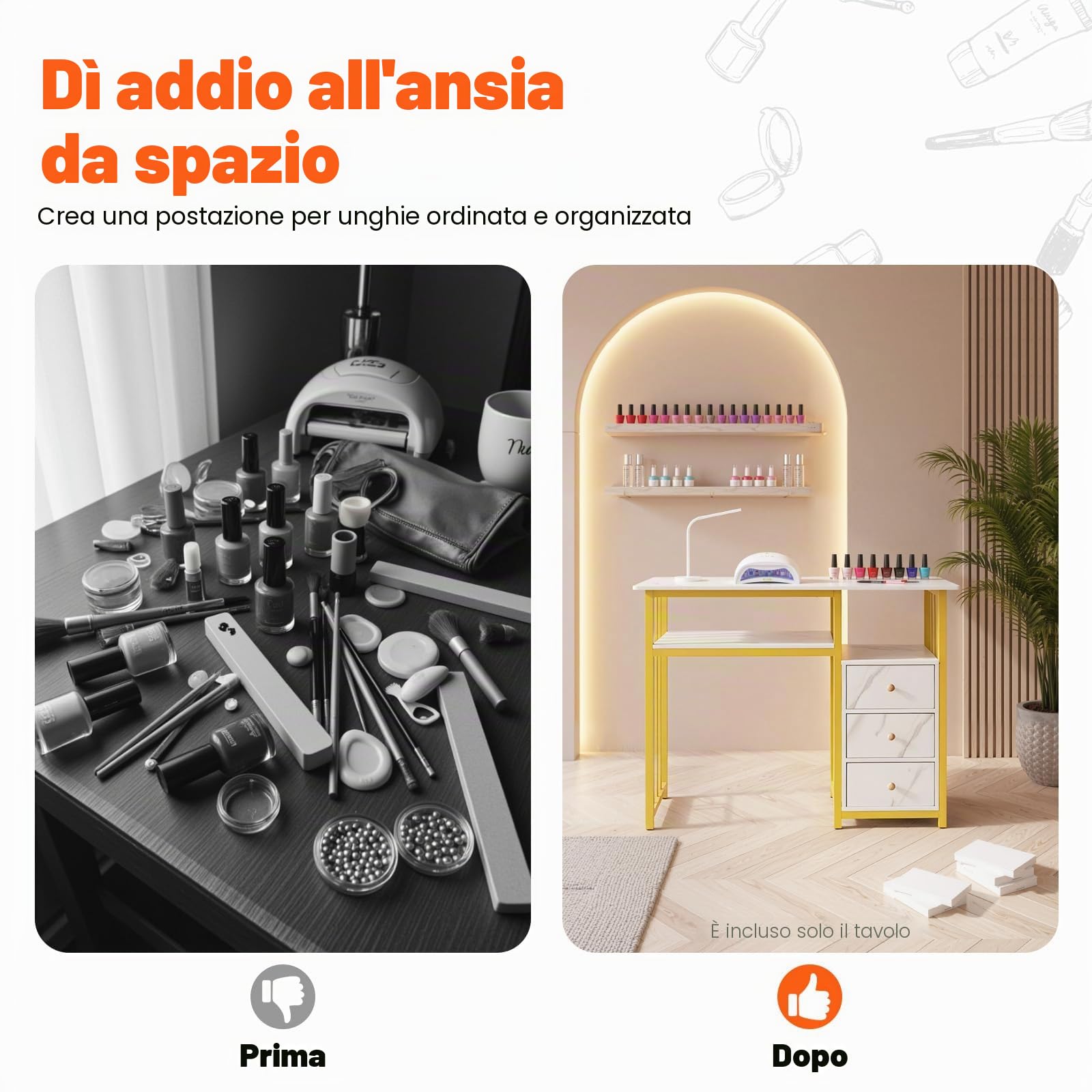Tavolo da manicure con cassetti, toeletta senza specchio, struttura in marmo, tavolo per unghie, fino a 30 kg, tavolo per computer, salone, salone di unghie, tavolo in legno con struttura in
