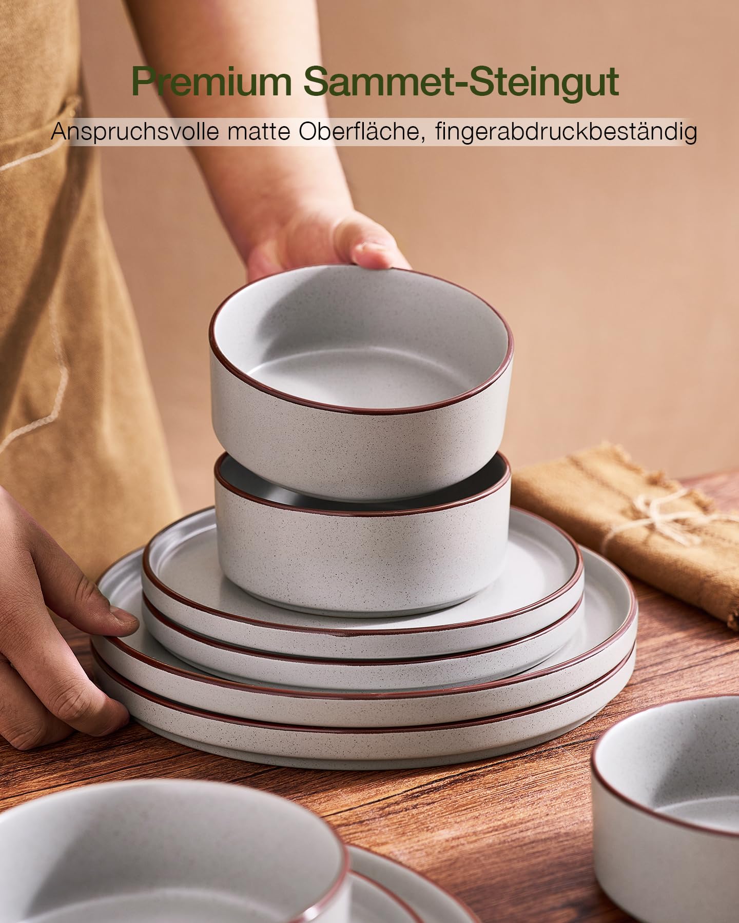 Richmount Nebula Outline Geschirrset,18-teiliges teller set,Steingut Geschirr Set fur 6 mit Speiseteller,Dessertteller,Müslischalen,Mikrowellen- und Spülmaschinenfest, Hellgrau