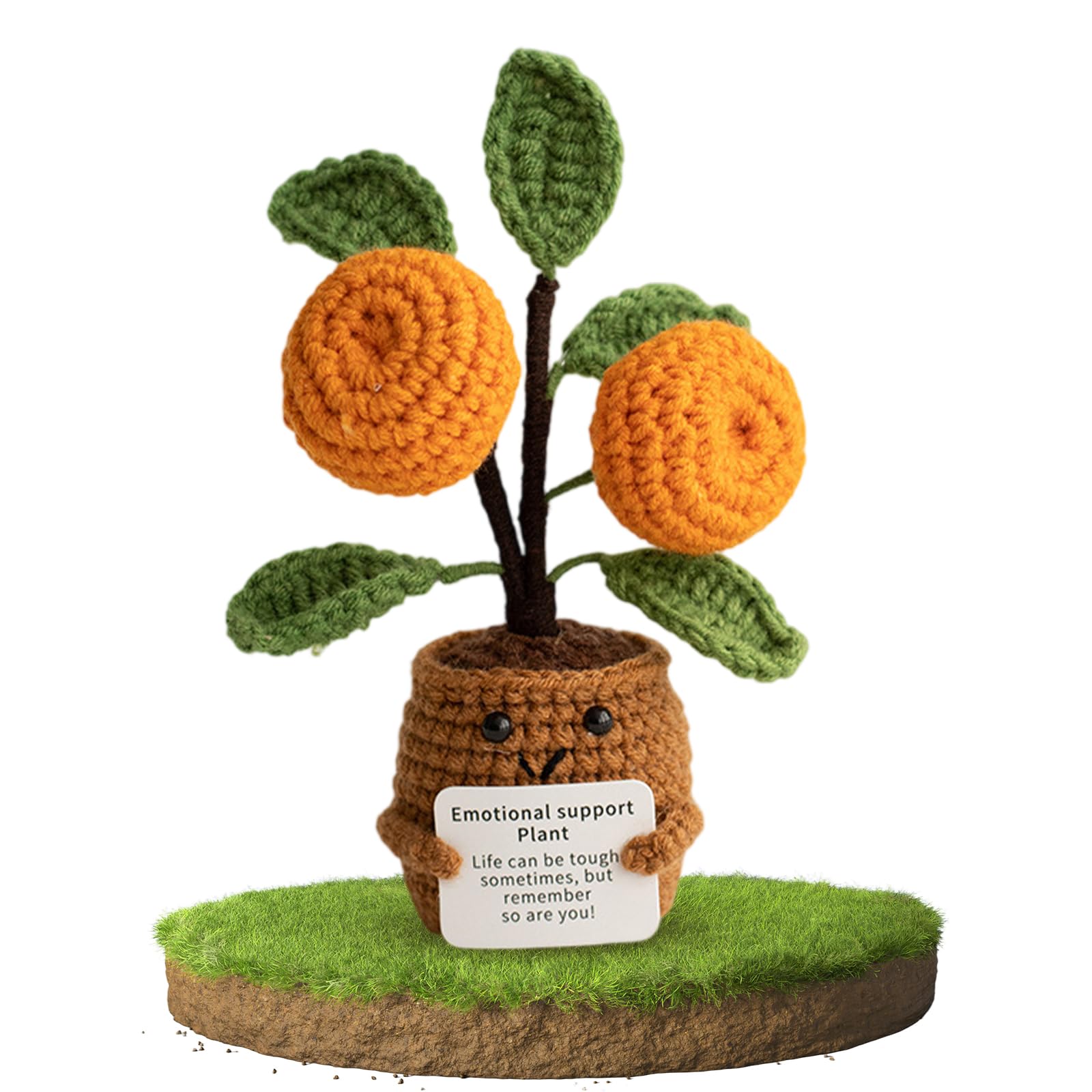 Aohyue Positive Emotional Support Crochet Orange Tree, Handmade Motivational Plant with Inspirational Card, Good Luck Gift for Women, Men, Friends, Family – Office Desk Decor, Birthday Surprise