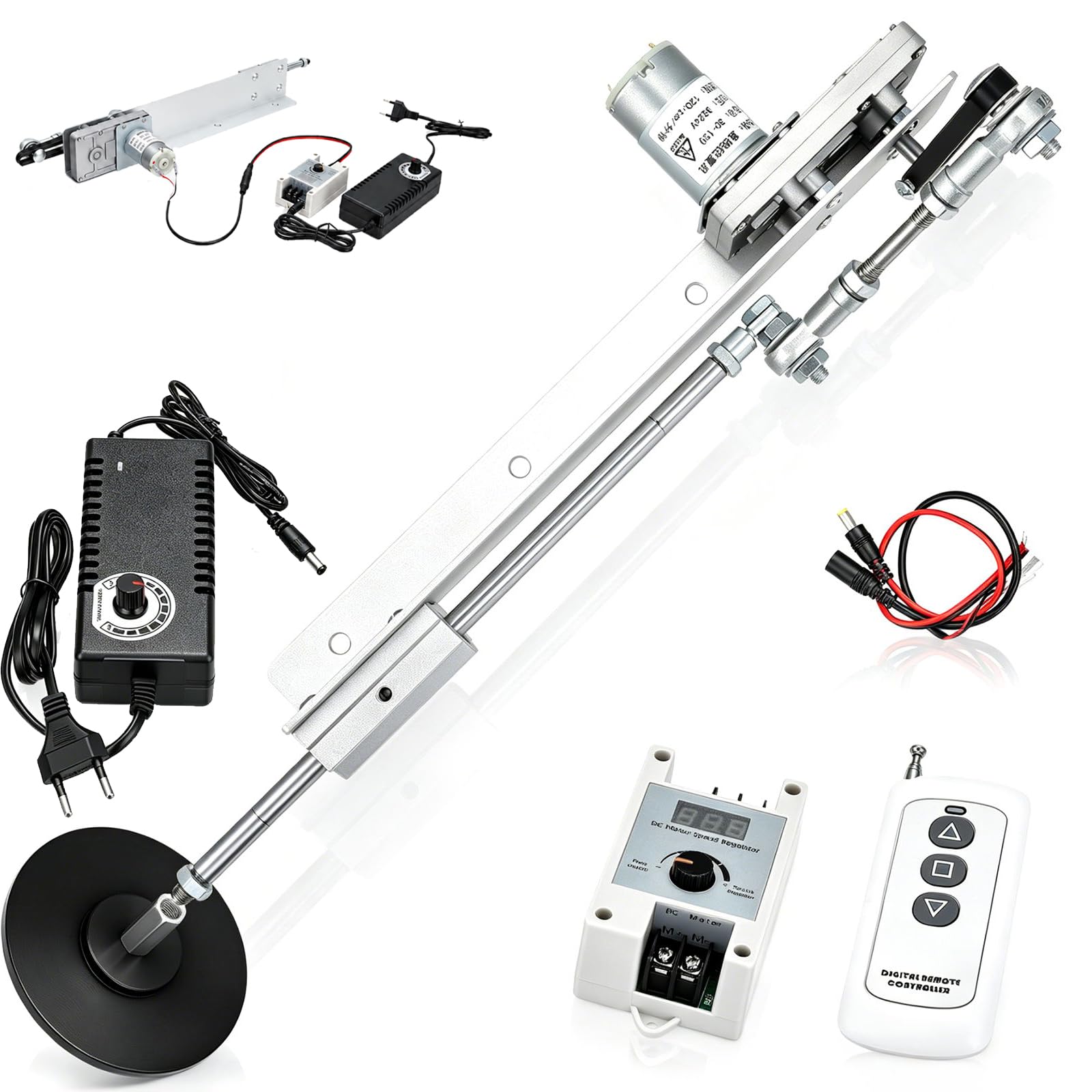 Actuador Lineal Movimiento Alternativo, Motor 24V CC Accionamiento Lineal 120RPM Carrera Ajustable 30 a 150mm Motor Telescópico Ajustable Controlador Velocidad Control Remoto y Soporte Ventosa