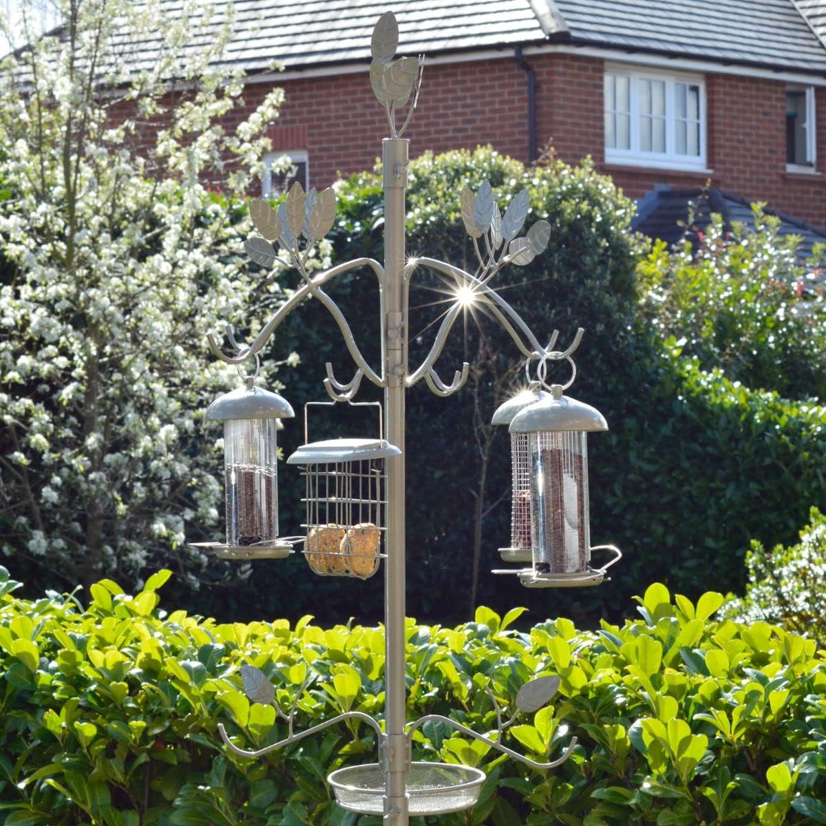 Leagrams Enchanted Garden Wild Bird Complete Feeding Station with Feeders, Feeding Tray and 4