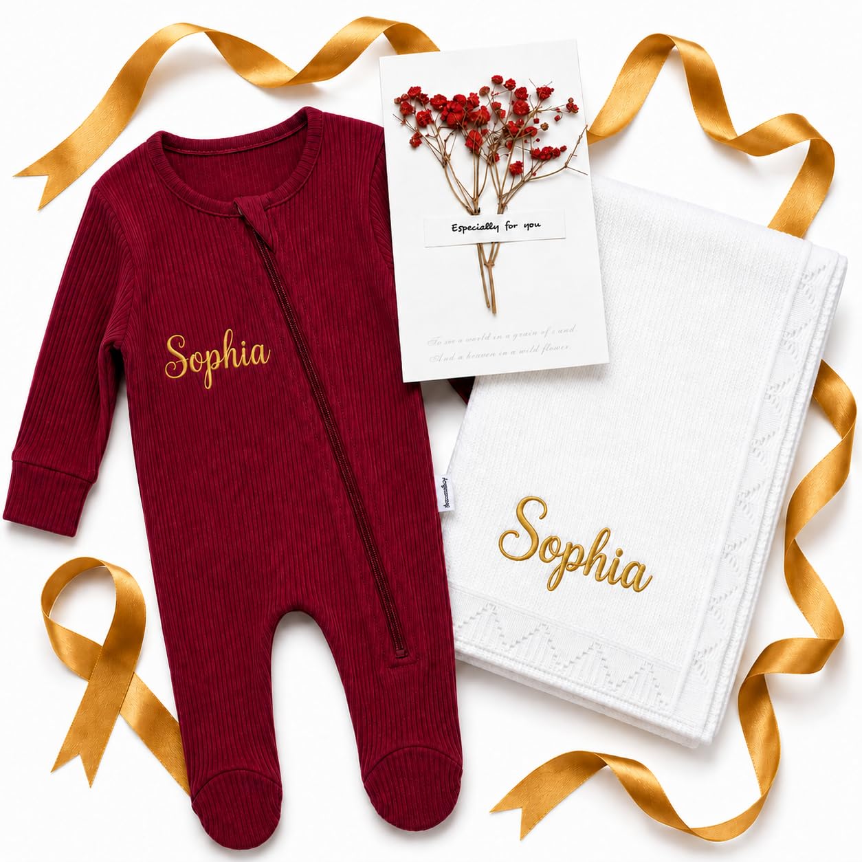 Personalised Baby Blanket and Romper Gift Set, Embroidered Name (O5, 0-3m)