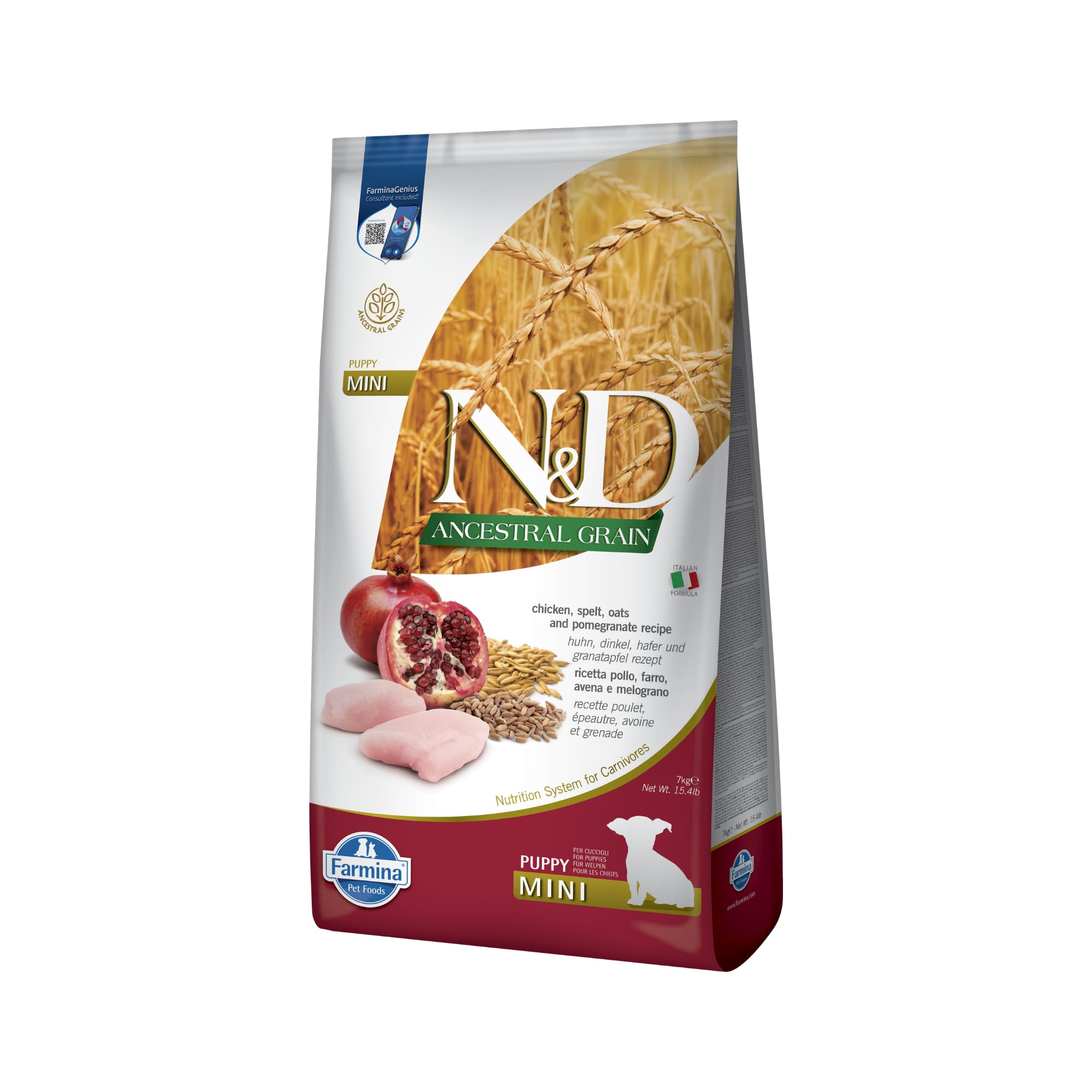 N&D ANCESTRAL GRAIN DOG CHICKEN, SPELT, OATS AND POMEGRANATE PUPPY MINI 7KG