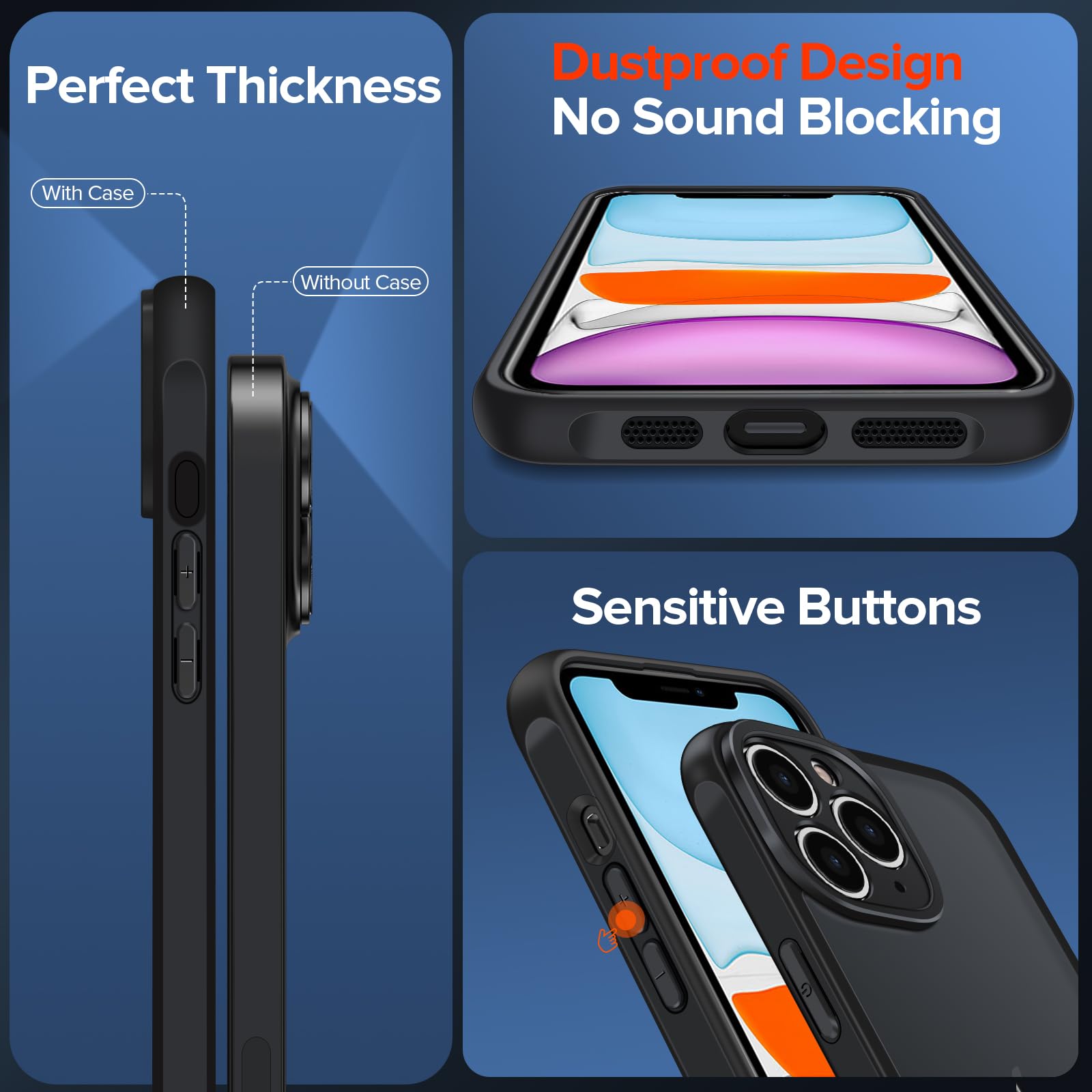 Ivoler Hülle Für IPhone 11 Pro 5,8 Zoll – Stoßfest, Militärgeschützt, Matte Durchsichtige Rückseite (schwarz)