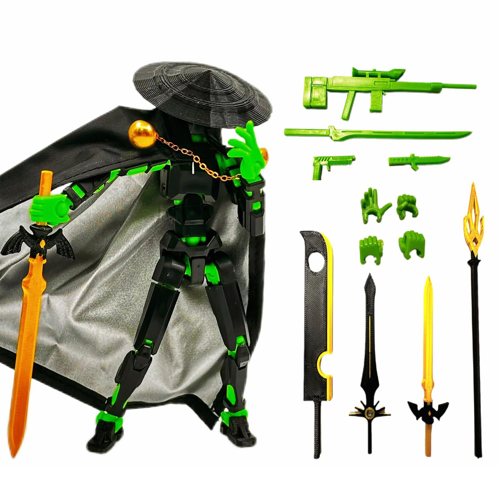 T13 Action Figure, T13 Action Figures, Polyarticular Movable Action Figure Robot Figure Desktop Decoration for Kid Desktop Decorations for Game Lovers Toys Gift or Birthday Present (Black Green)