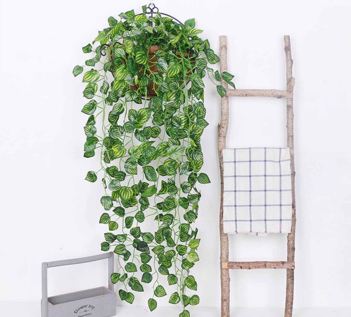 HAOSHICS Artificial Hanging Plants Fake Ivy Vine Fake Ivy Leaves for Wall House Room Patio Indoor Outdoor Home Shelf Office Decor (watermelon leaves-A,2)