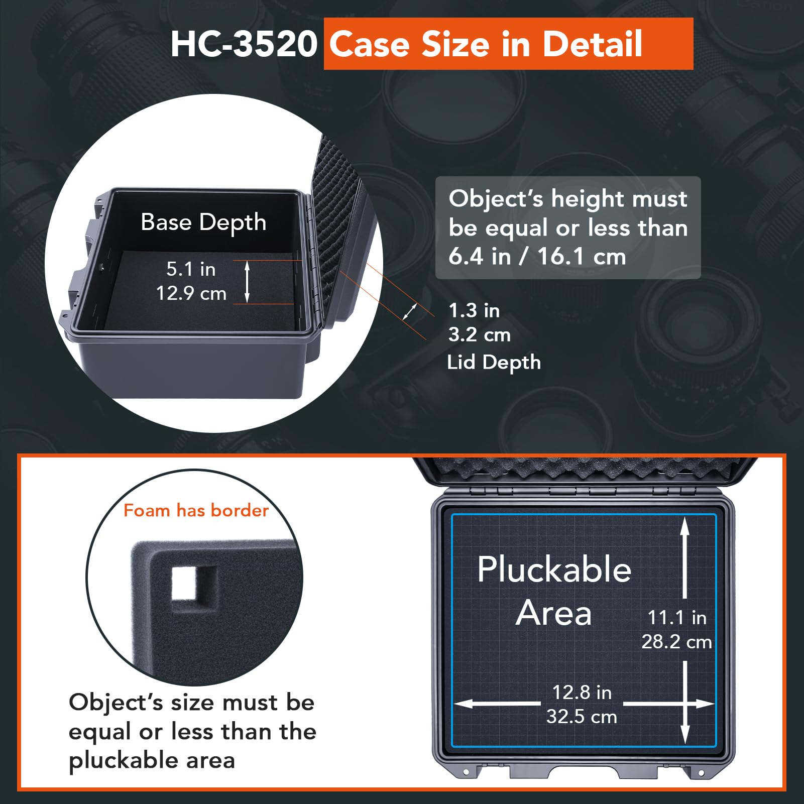 Lykus HC-3520 Maletín/Estuche/Case Impermeable con Espuma, Tamaño Interior 35x30x16,5cm, Adecuada para cámara réflex, Lentes, Drone, videocámara y Otros