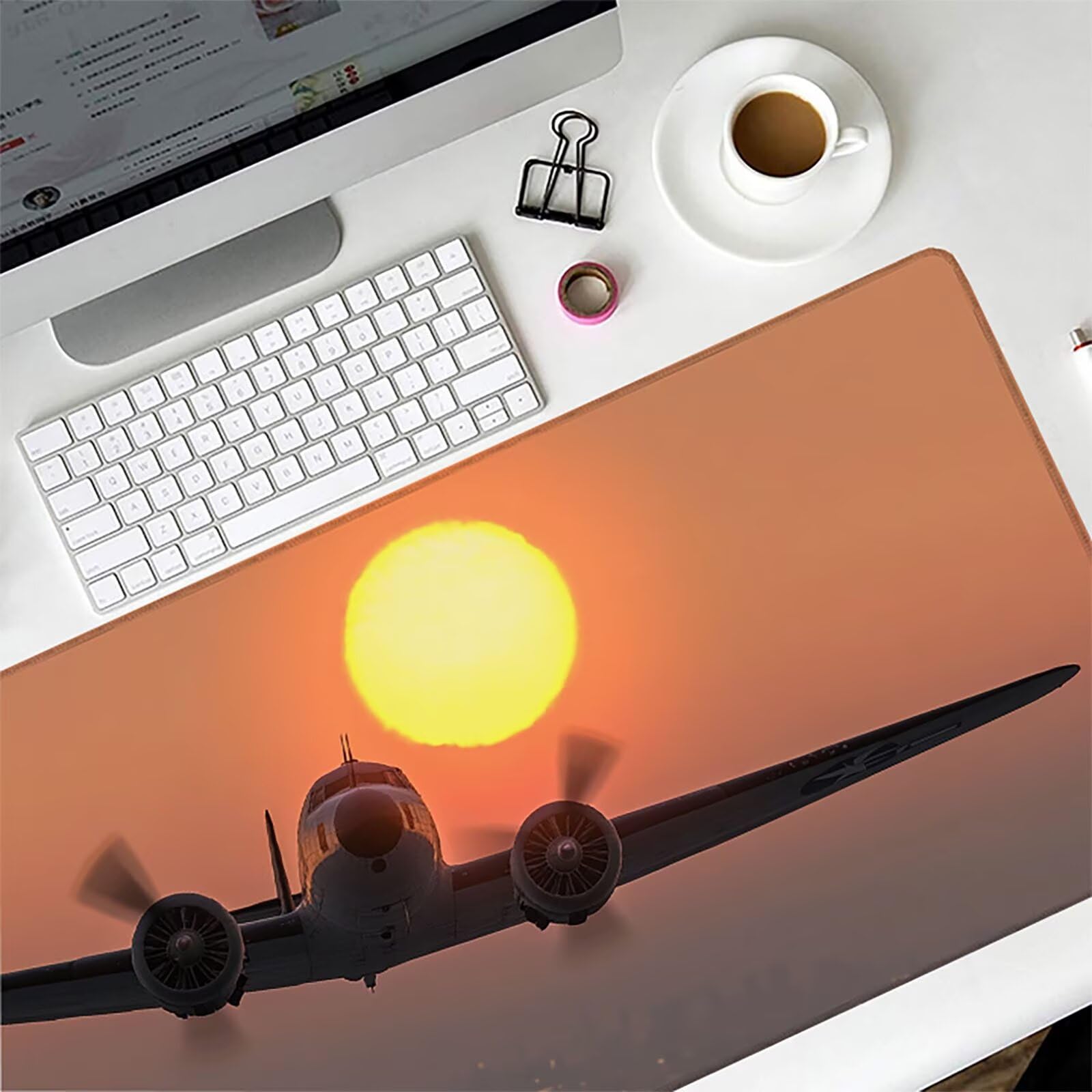Tappetino Mouse Aereo, Tappetino Mouse XXL 1600x800x3mm, Mousepad Gaming Accessori Scrivania, Sottomano Scrivania con Base in Gomma Antiscivolo, Ufficio Accessori, per Ufficio, Gaming, Giallo 3-5589