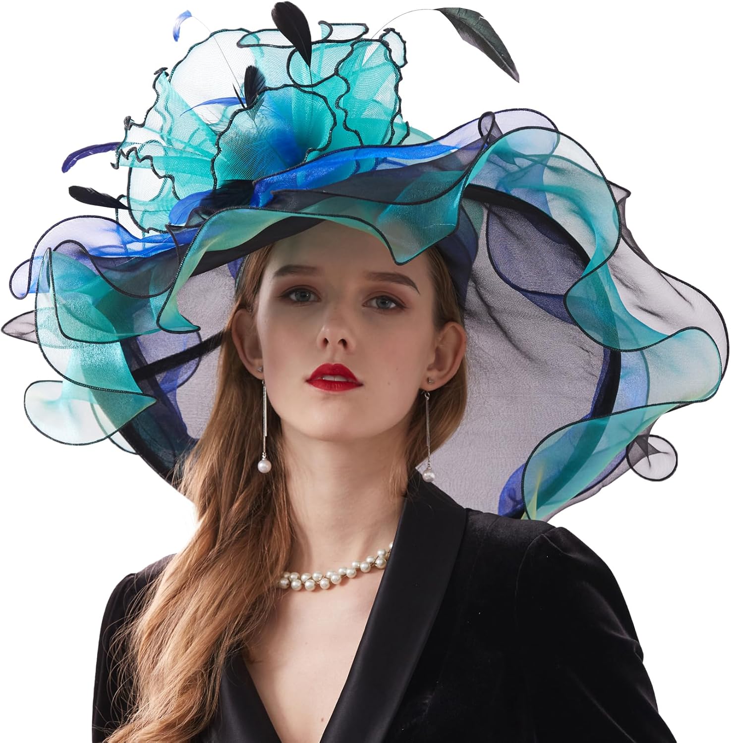 Women's Derby Church Hat Bridal Tea Party Wedding Party Sun Hat with Detachable hat Flower as Fascinators