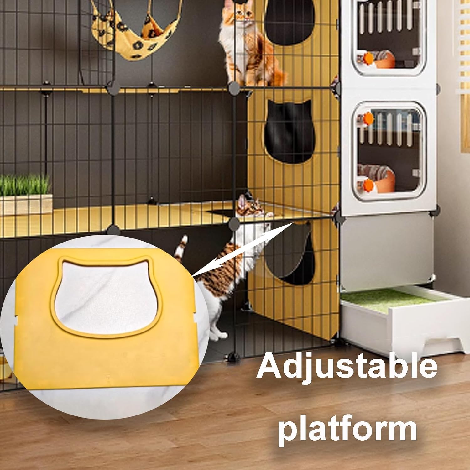 Cat Cage, Enclosed Cat Playpen, Cat Enclosures Indoor, Cat House with Enclosed Litter Box and Semi-Transparent Cat Kennel for Ferret, Chinchilla(105 * 45 * 70cm)
