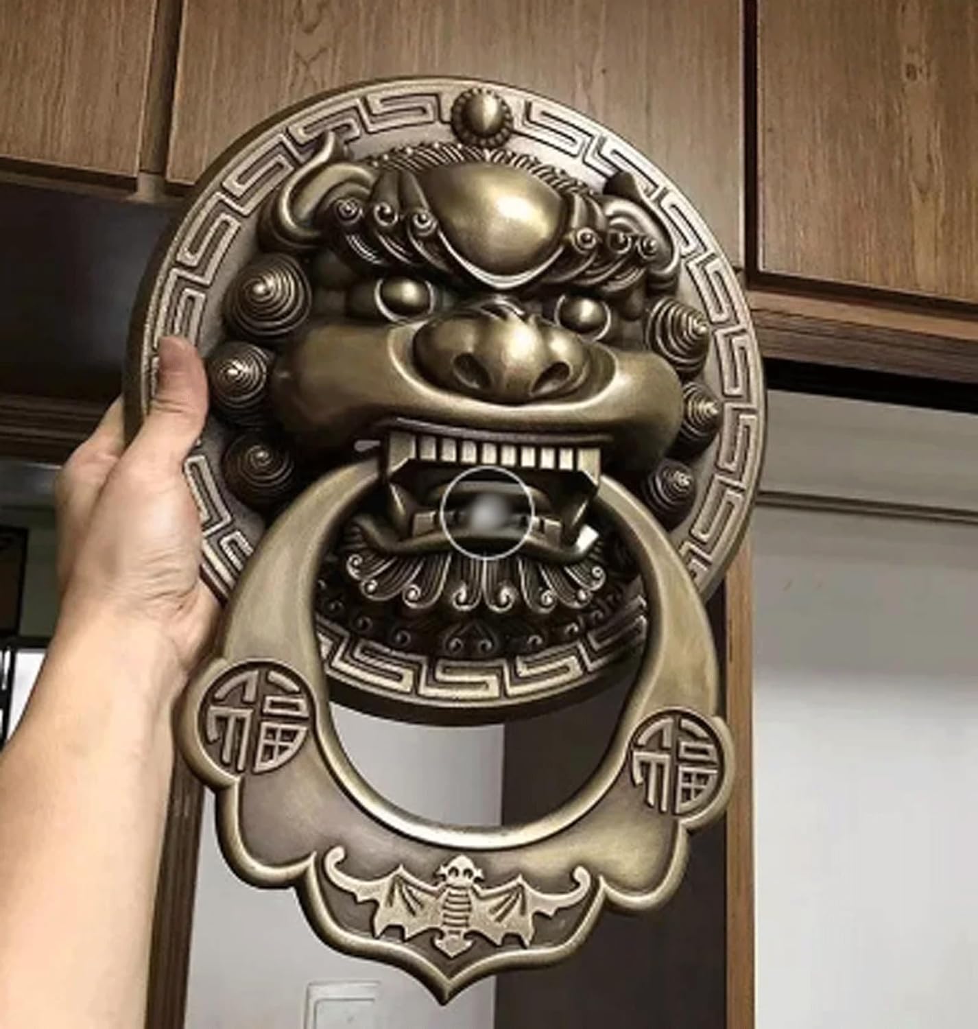 Door Knocker Vintage Brass Door Handle 30CM Ring Pull Cast Lion Head Door Knocker Solid Wood Door Knock for Entry Improvement Home Decor