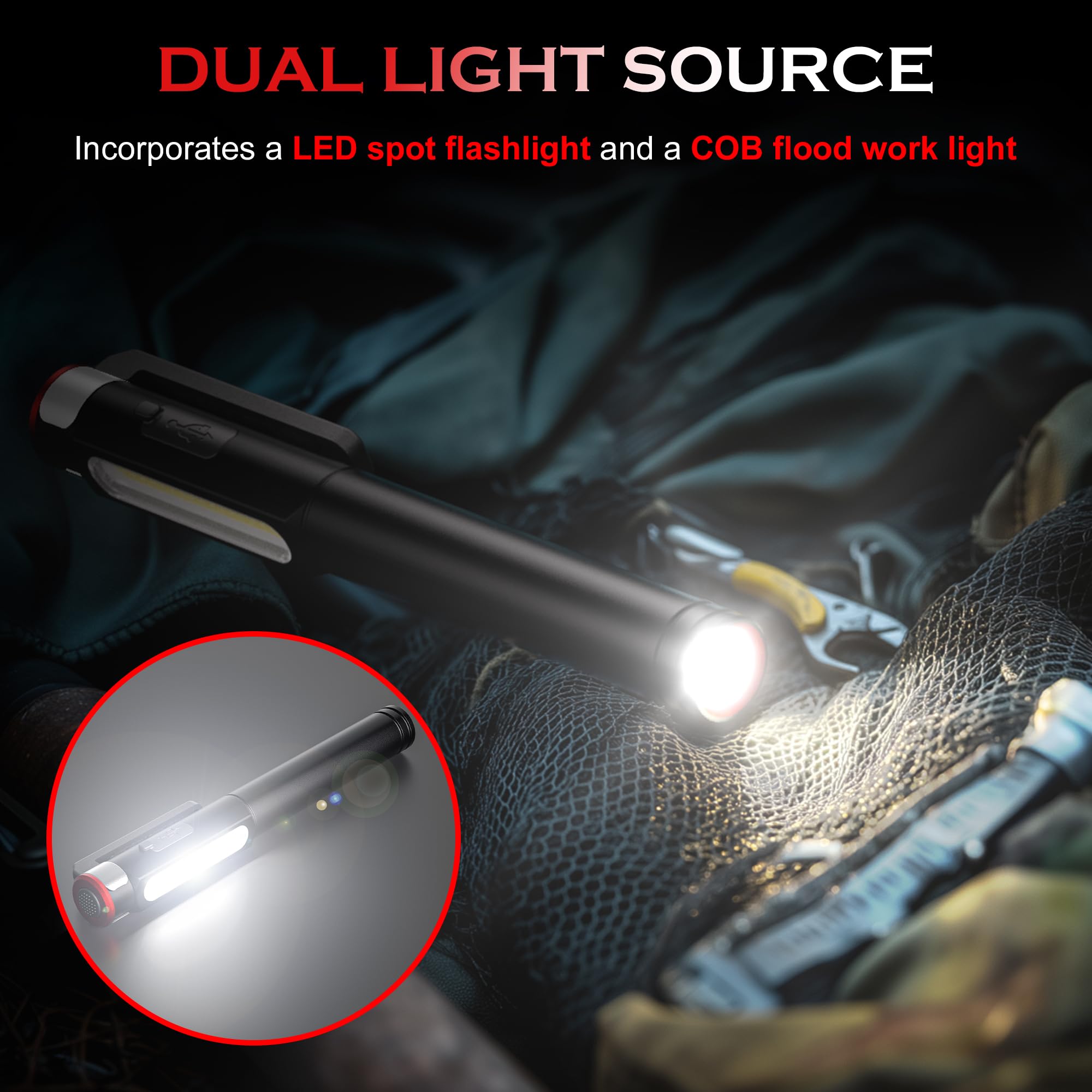 amazon rechargeable pen flashlight Pen Light Flashlight, 800 Lumens LED Pen Flashlights Rechargeable 6 Modes  COB Magnetic Flashlight with Clip Bright Pocket Flashlights Work Light  Portable Waterproof Durable Penlight for Nurse