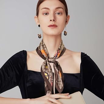 EXTREE Fashion Silky Satin Headscarf for Women Girls: Exquisite Pattern Lightweight Silk Graceful Scarfs 27.5 x 27.5 inches