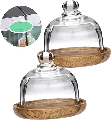Miniatura 3 de Yardwe 2 juegos de mini cúpula de postre de cristal con base, soporte pequeño para pasteles con cúpula de cristal, placa transparente de exhibición
