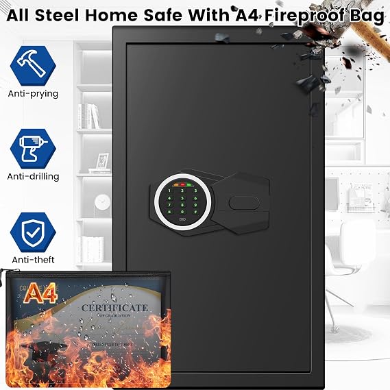 Mejasg 80L Large Home Safe Box with Combination Lock and A4 Fireproof Bag