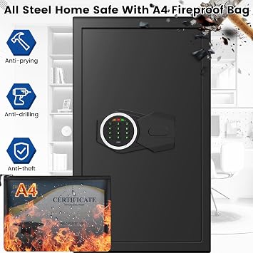 Mejasg 80L Large Home Safe Box with Combination Lock and A4 Fireproof Bag