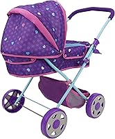 Vista 2 de 509 Tripulación: cochecito de muñeca de sirena - Juego de simulación para niños, toldo grande retráctil, cesta de compras y cama cuna de transporte