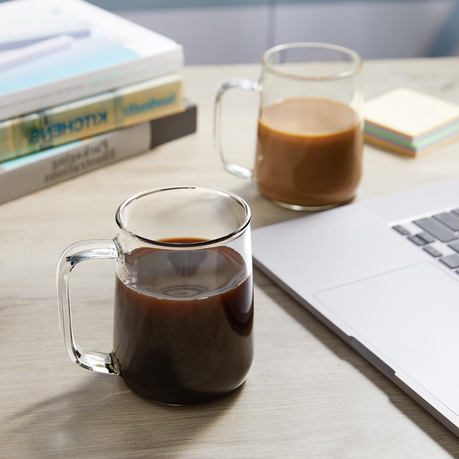 Set di 2 tazze da caffè in vetro borosilicato trasparente da 400 ml, con manici, per cappuccino, tè, latte, bevande calde/fredde, vino, Americano