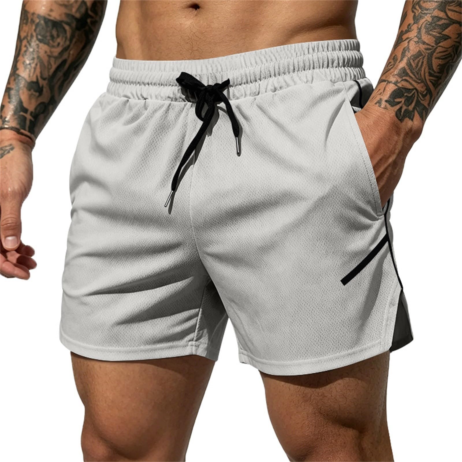 Pantaloncini sportivi da uomo elasticizzati: pantaloncini corti ad asciugatura rapida, traspiranti, vestibilità ampia, vita elasticizzata, con coulisse, gamba dritta, per jogging