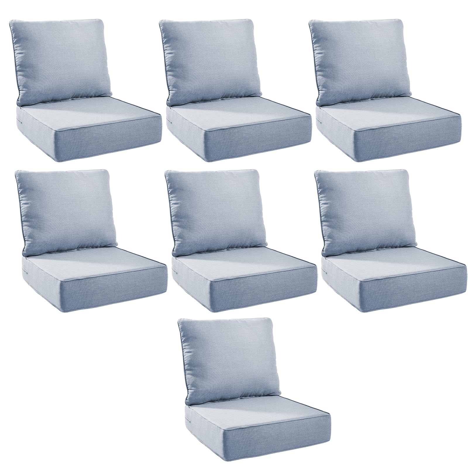 Outdoor Cushion Set for Patio Furniture, UV Resistant, Water Resistant - 6 Inch Thick Foam Garden Cushions– 24x24 Inch Patio Seat Covers for Chair/Sofa/Couch | Baby Blue | 7-Pack |