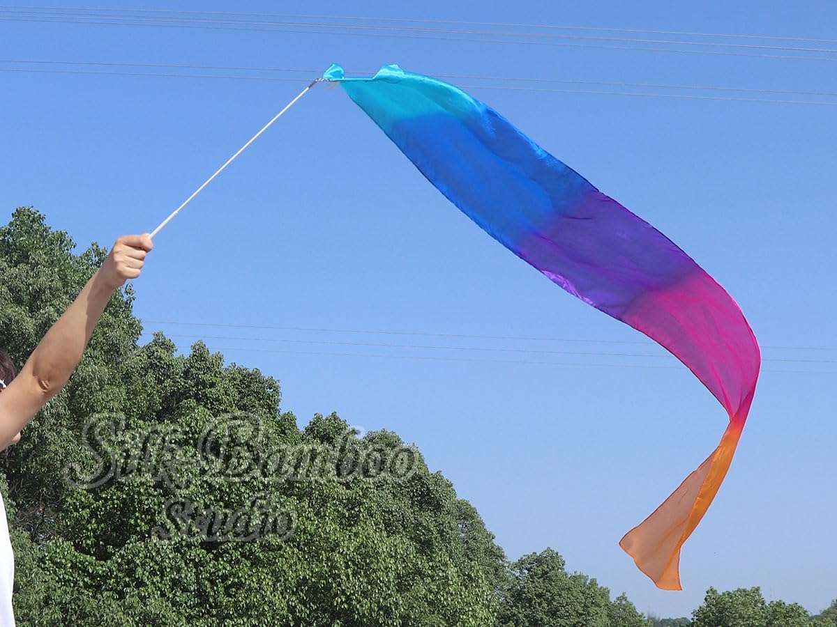 Winged Sirenny Lightweight Worship Poi-Streamer, 98" Silk Poi-ribbon Dance Prop for Praise Dance & Flow Art, with a Poi Rope & Telescopic Rod,Iridescence