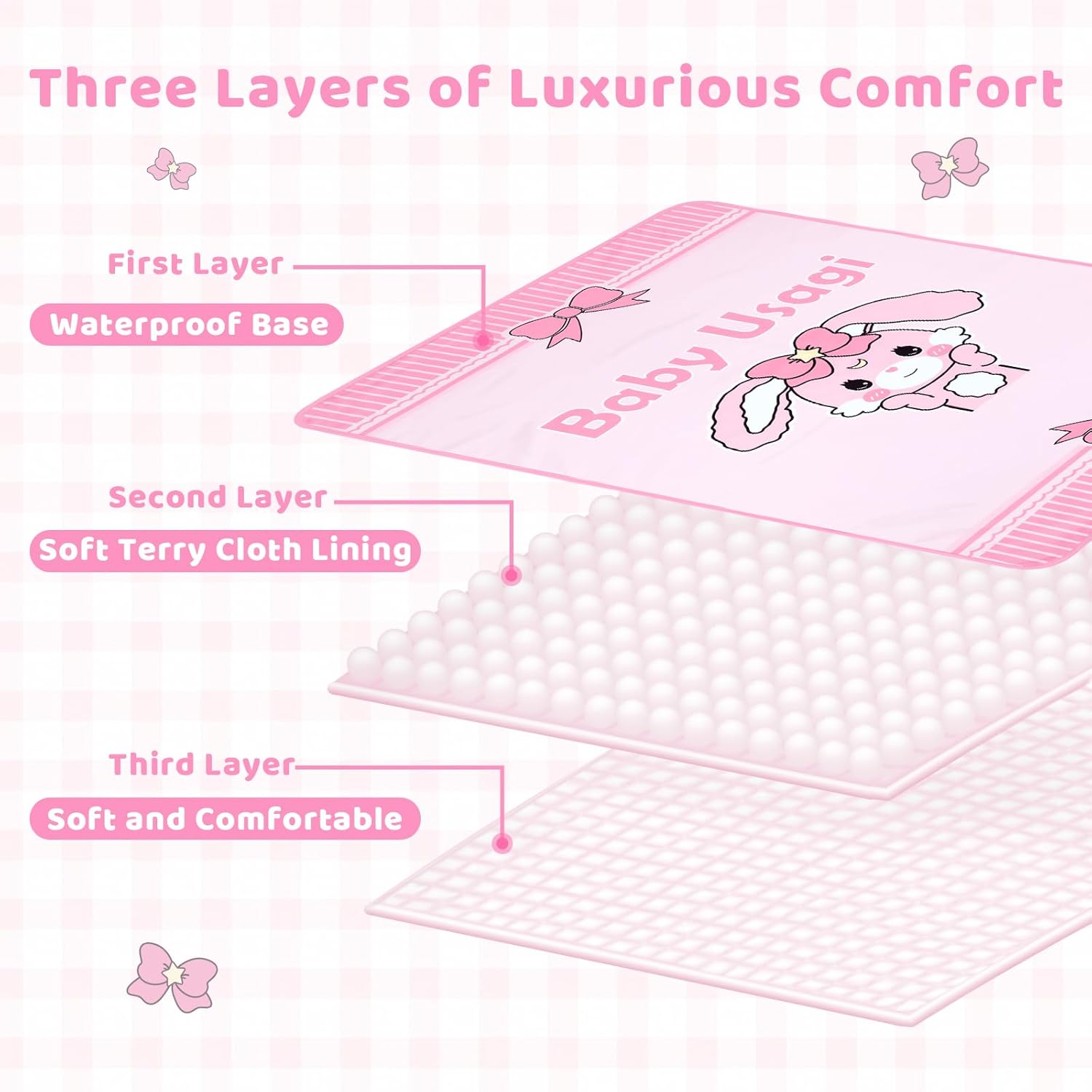 LittleForBig Washable Reusable Waterproof Moisture-Absorbing Adult Diaper Printed Change Pads Bed Pads Pee Pads - Baby Usagi Changing Mat (41"×28.5")