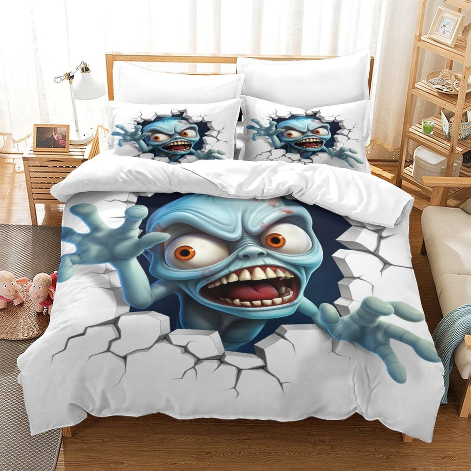 Set de housse de couette 3 pièces monstre d'horreur lit simple 140x200 microfibre