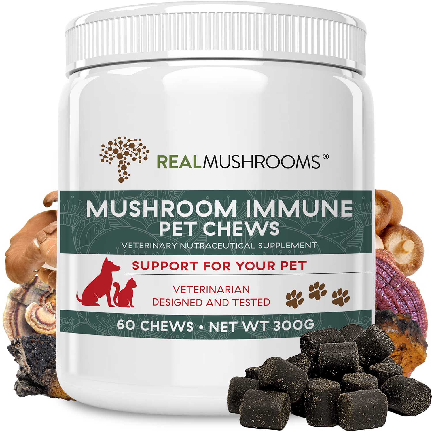 Mushroom Immune Support Pet Chews (60ct) Treats for Dogs – Immune Booster Supplements for Pets with Ashwagandha, Astragalus, Blueberry, Olive Leaf, ...