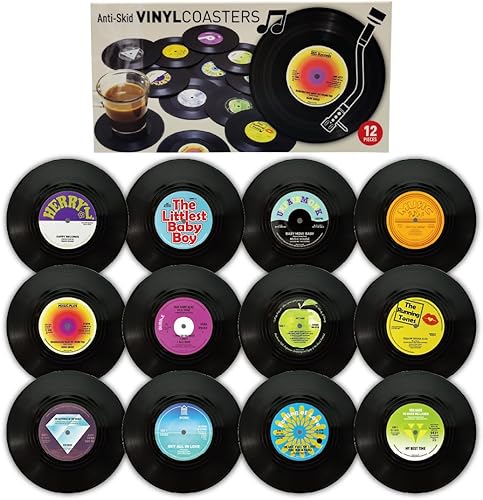 Miniatura 7 de Juego de 12 Posavasos de Discos de Vinilo Vintage - Posavasos Antideslizantes y Absorbentes para Bebidas, Regalo Ideal para Entusiastas de la Música