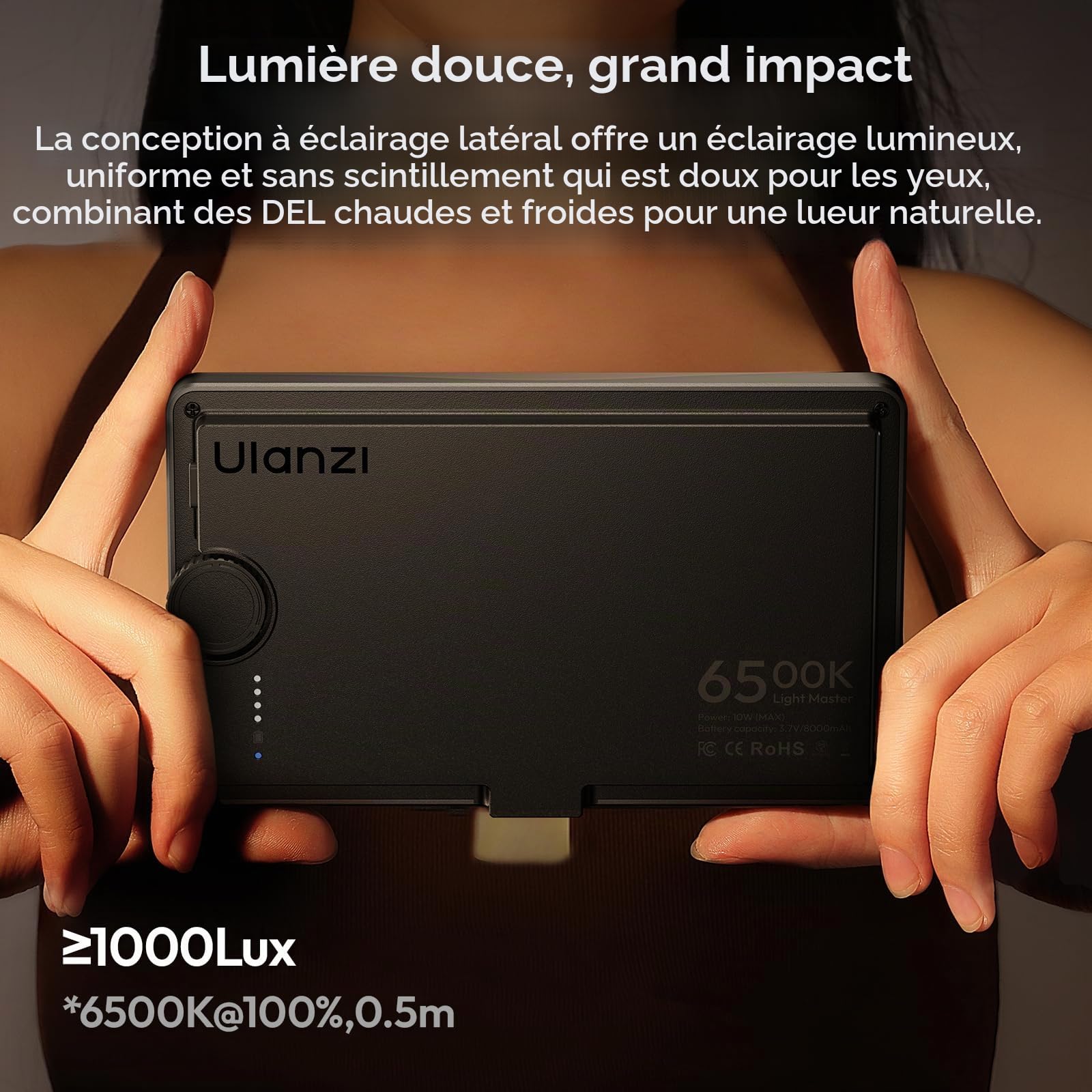 ULANZI K6500 Lampe Vidéo LED avec Support de Table, Batterie 8000 mAh, Panneau LED Professionnel, 1000 lumens 2900K-6500K éclairage Vidéo Magnétique Bluetooth, pour Youtube/Diffusion en Direct/Studio
