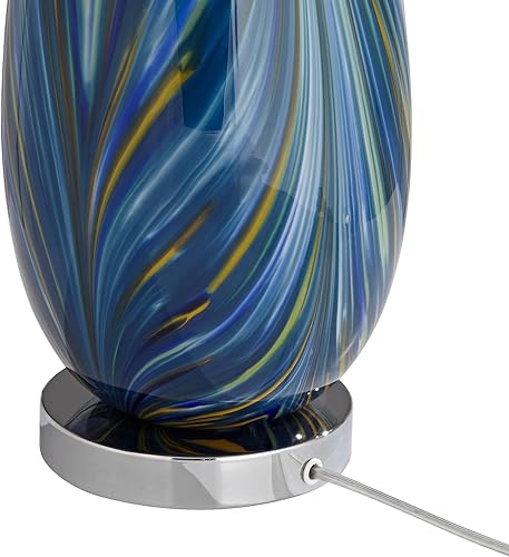 Miniatura 5 de Possini Euro Design Pablo - Lámpara de mesa moderna con elevador cuadrado de mármol negro de 27 pulgadas de alto, azul y verde, pantalla de tambor