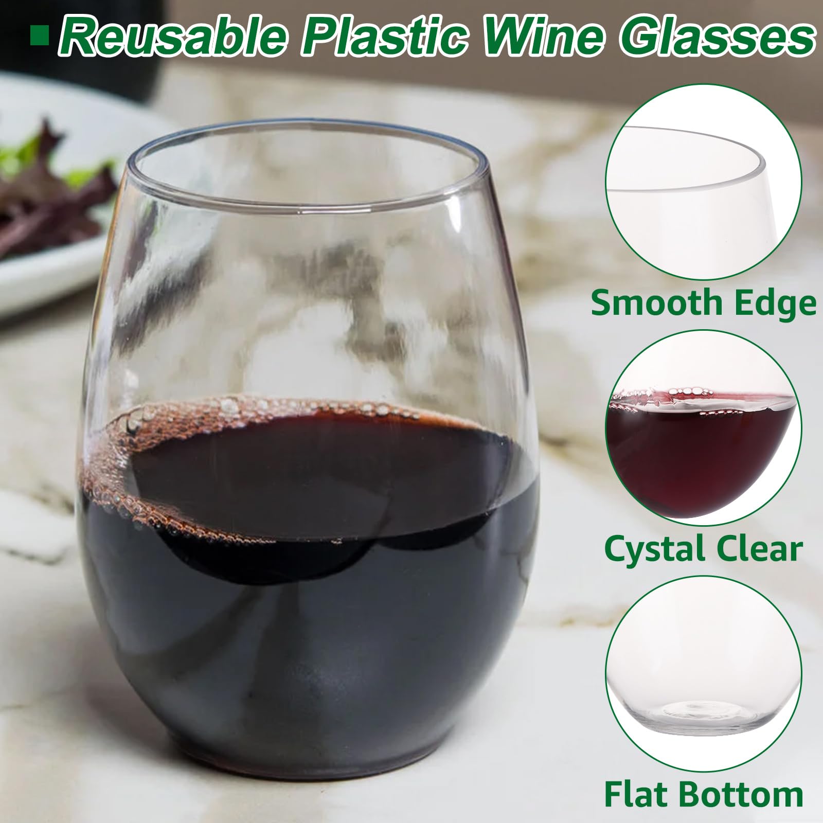 Lot de 20 verres à vin réutilisables en plastique transparent incassable pour camping, pique-nique, voyage, mariage, fête, extérieur et intérieur