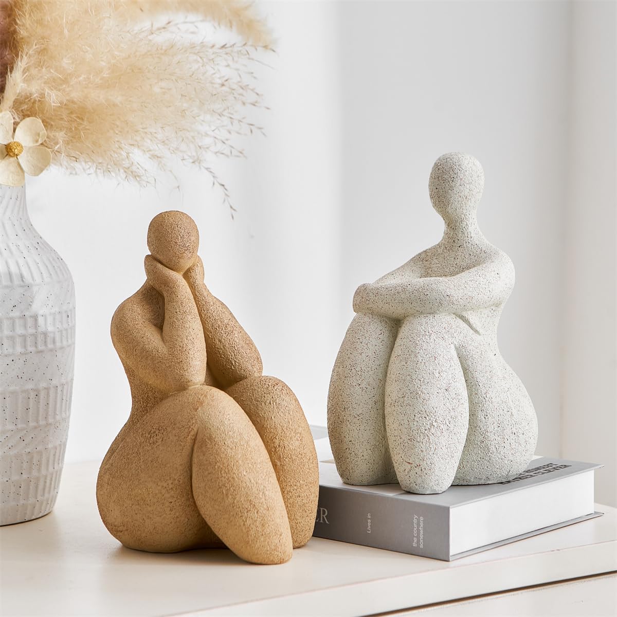 AWNR Women Thinker Statue Decor,Small Figurines Decorations for Home,Bookshelf,Office,Bedroom,Living Room,Library, Canteens, Cafes, Tearooms, Hotels (Yellow)