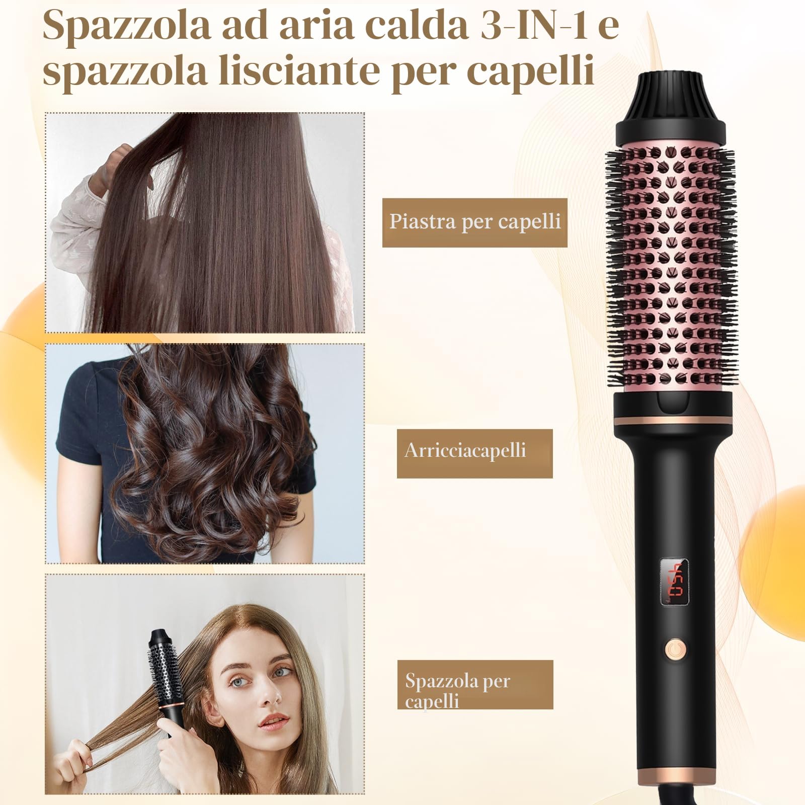 Thermal Brush Spazzola Termica Arricciante,5 Temperature Regolabile,Spa zzola Arricciante Ionica da 38mm Riscaldata per Creare Volume e Ricci,Spazzola per Rotonda Capelli Calda,Non un asciugacapelli