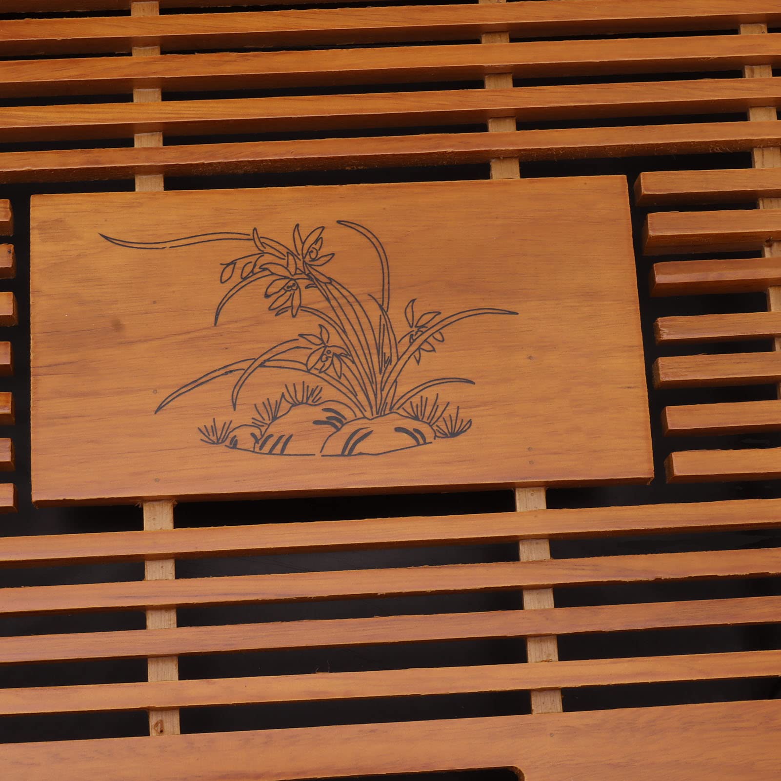 Plateau à thé en Bois Plateau à thé en Bambou Plateaux de Service de Thés de Style Chinois avec Motif D'orchidée Drainage de Stockage D'eau Haute capacité pour le Bureau à (YELLOW)