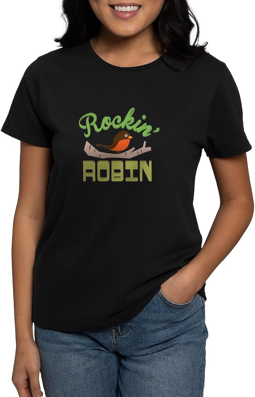 CafePress Rockin Robin T Shirt Womens Classic Crew-Neck Soft Graphic T-Shirt