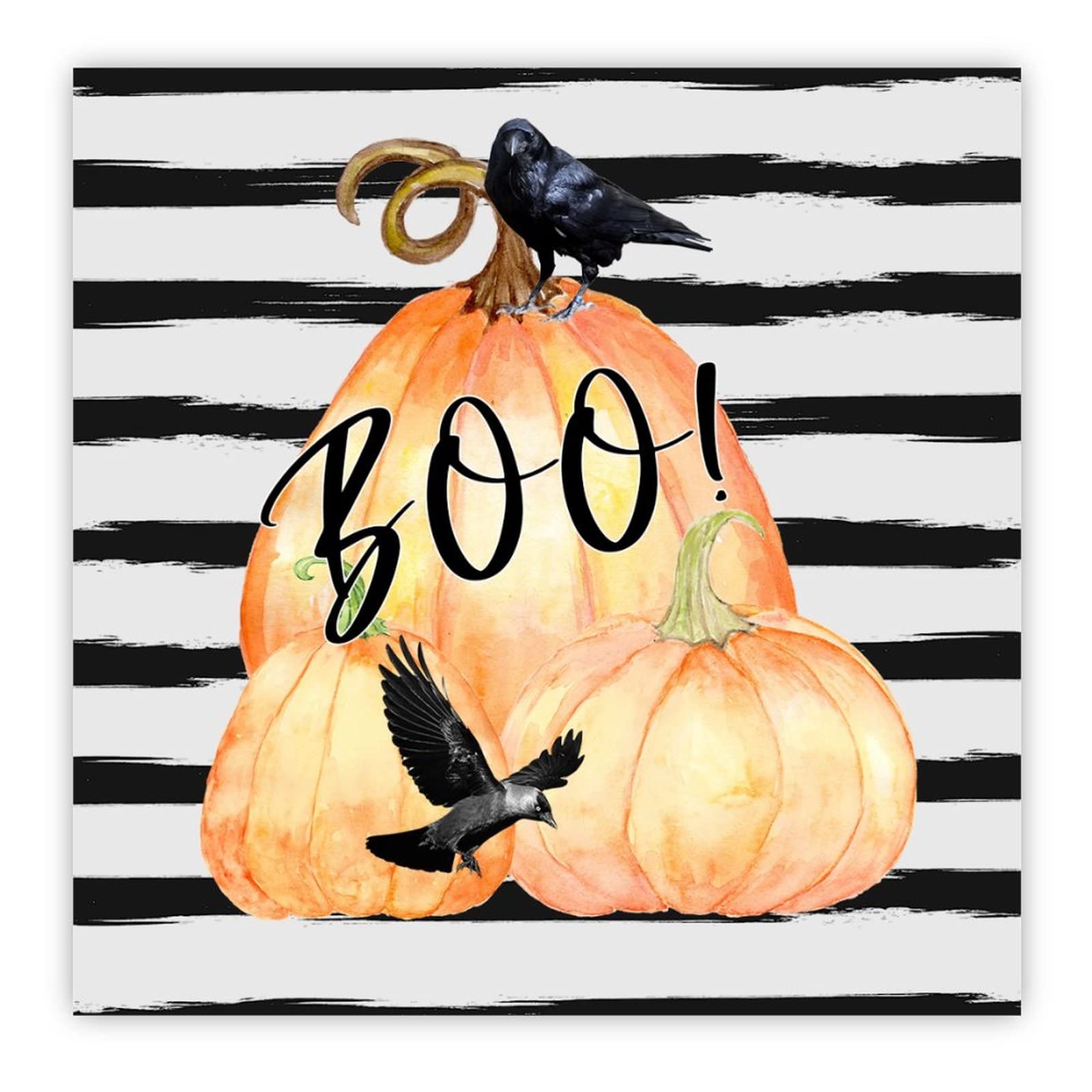 Decoration murale Halloween citrouille plaque bois salon 30x30cm retro