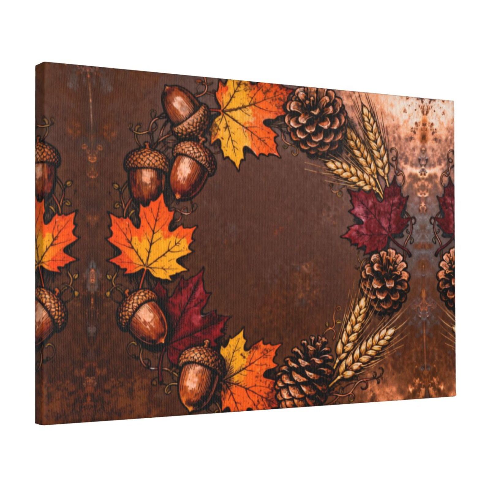 CNTDBU Autumn wreath Canvas Wall Art 16x24 Inch-Large Modern Painting Print for Living Room, Framed Ready to Hang Artwork for Bedroom