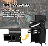 Vista 5 de 8-Drawer Rolling Tool Chest, High Capacity Removable Tool Storage Cabinet, Detachable Toolbox with Lock for Garage Warehouse and Tool Room (Black)