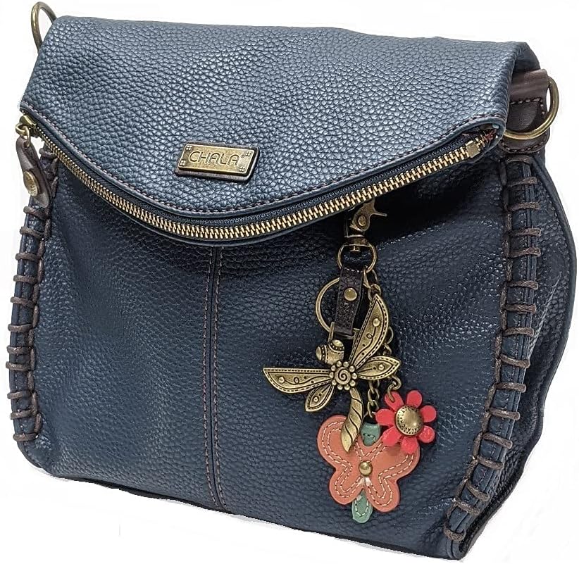 CHALA Charming Crossbody Bag Shoulder Handbag With Flap Top and Zipper Navy/Pewter
