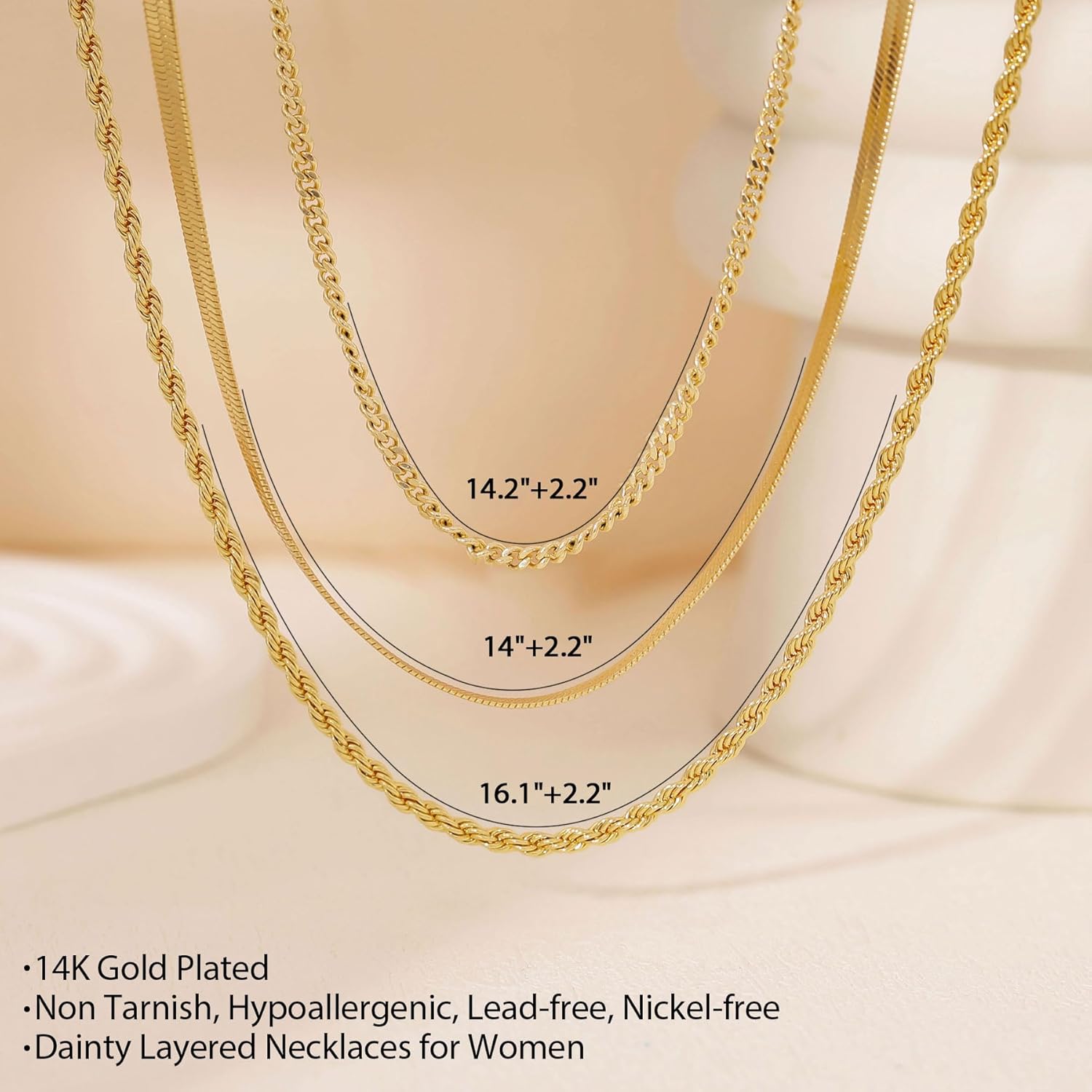 Layered Necklaces for Women, Dainty 14K Gold Plated Herringbone Chain Necklace Set Chunky Gold Necklace Stack Layering Choker Necklaces for Women Trendy Fashion Waterproof Jewelry - Image 4